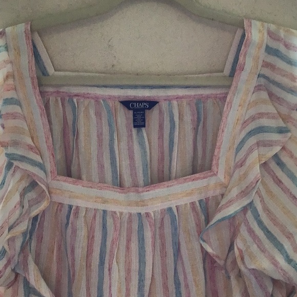 CHAPS semi sheer Summer XL blouse with cute striped pattern, worn once. - Picture 3 of 7